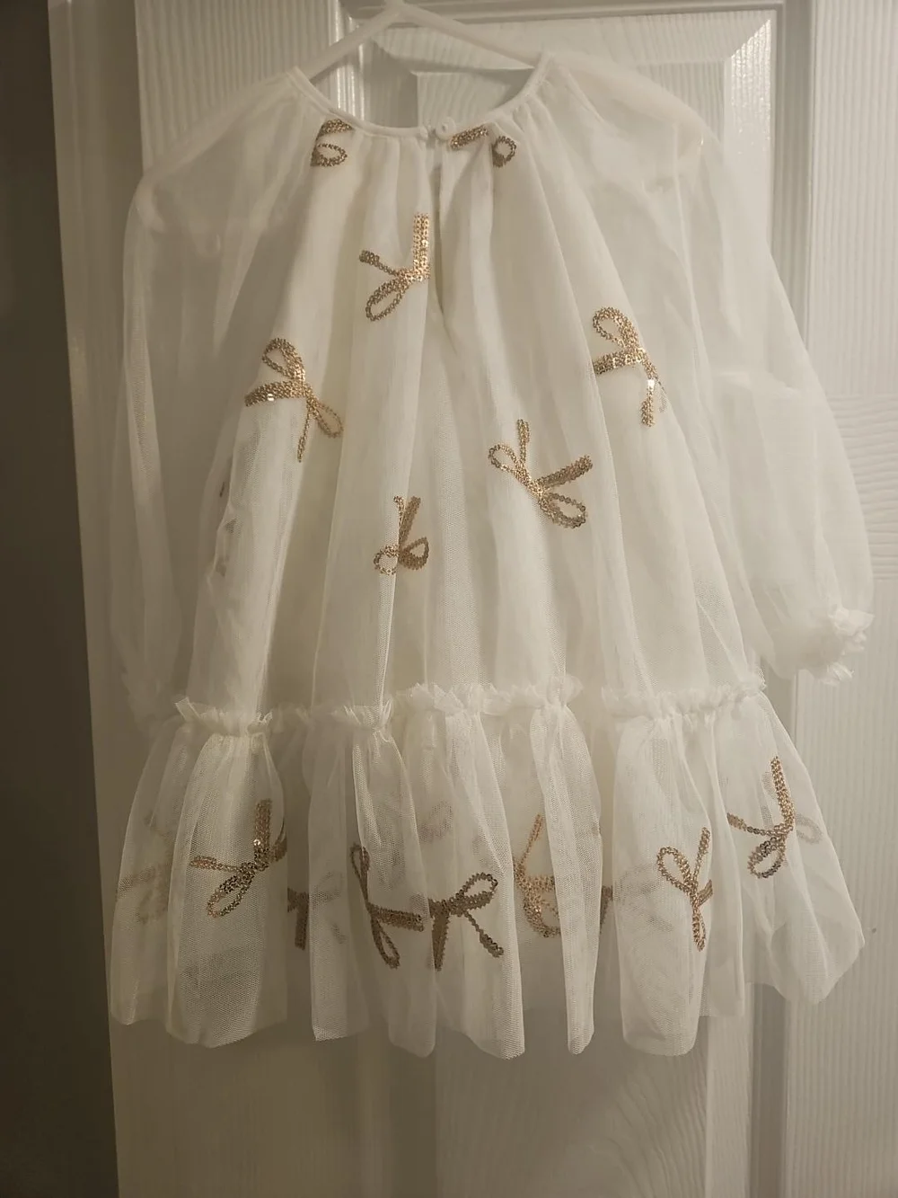 Girls 18M Cream Gold Sequin Bow Tulle Dress Bloomer Set NWT